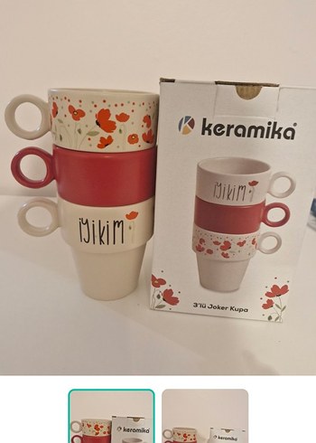Diğer Keramika 3lu Cicekli Kahve Kupasi Seti