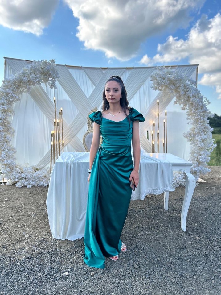 Turkuaz Drapeli Uzun Abiye Elbise - Görsel 2