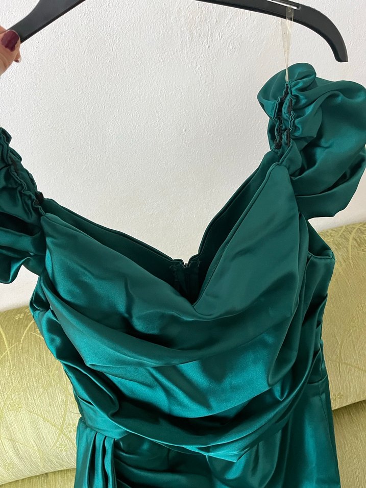 Turkuaz Drapeli Uzun Abiye Elbise - Görsel 3