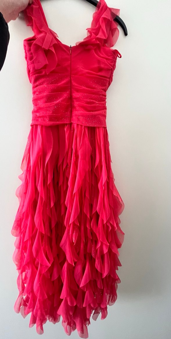 Kırmızı Fırfırlı Midi Abiye Elbise - Görsel 2