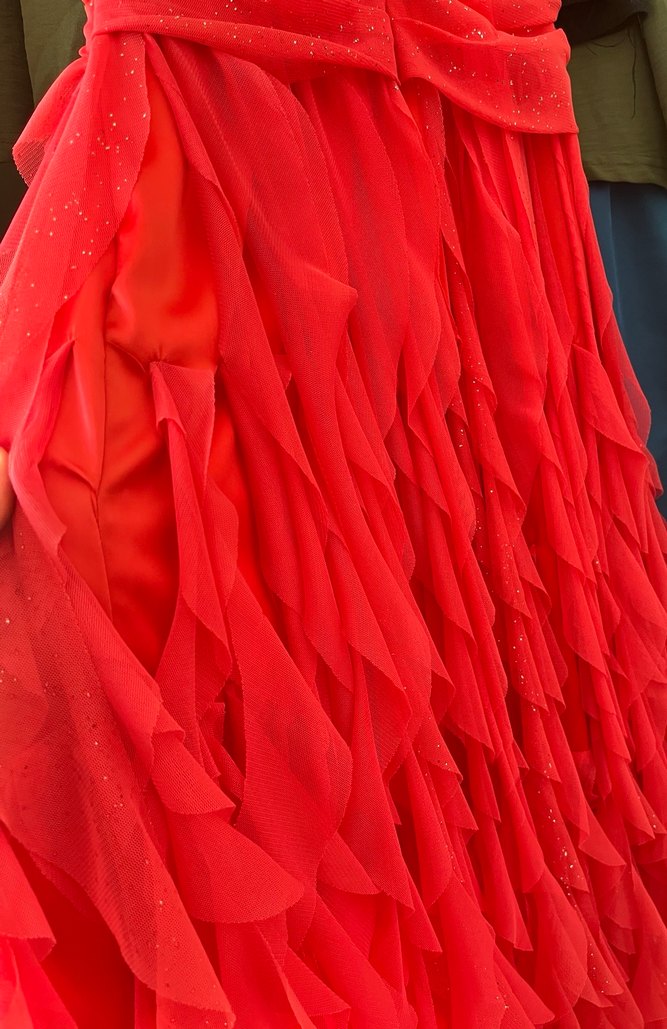 Kırmızı Fırfırlı Midi Abiye Elbise - Görsel 4