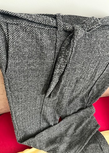 Gri Kemerli Kadın Kumaş Pantolon - Görsel 3