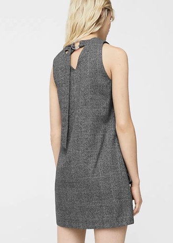 Mango Gri Mini V Yakalı Fırfırlı Elbise - Görsel 2