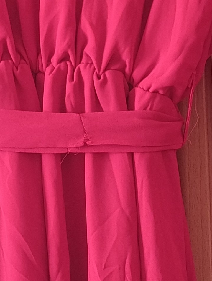 Kırmızı Uzun V Yaka Kadın Elbise - Görsel 4