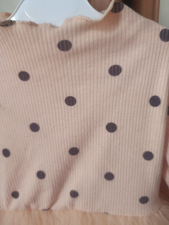 Puantiyeli Pembe Uzun Kollu Kız Elbisesi - Görsel 2