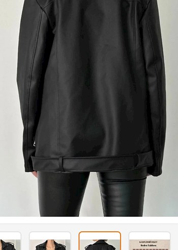 Kemer Detaylı Siyah Deri  Ceket - Görsel 2