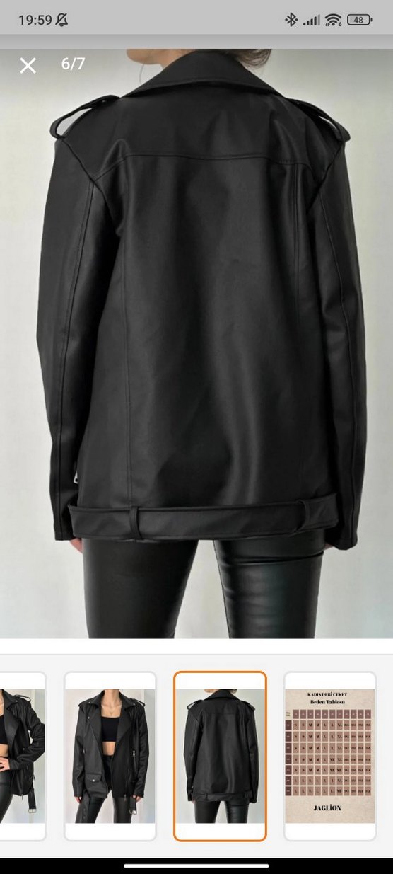 Kemer Detaylı Siyah Deri  Ceket - Görsel 2