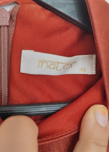 kiremit Parlak Uzun Kollu Drapeli Abiye Elbise - Görsel 4