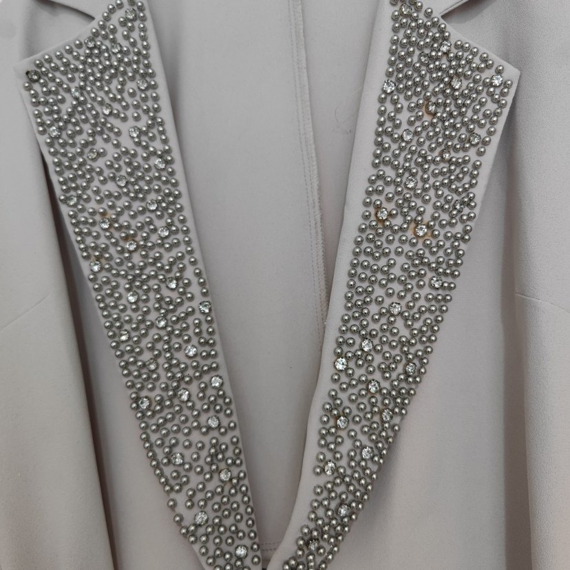 Bej Uzun Kollu Kemerli Kadın Abiye Elbise - Görsel 3