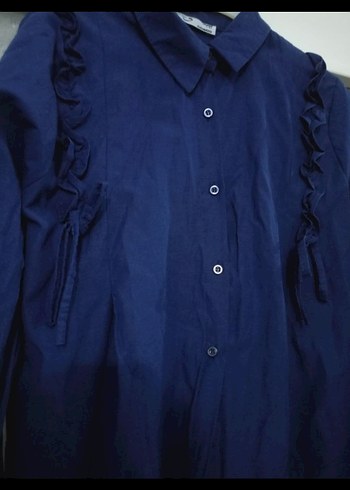 Crop Fırfırlı Lacivert  Kadın Gömlek - Görsel 6