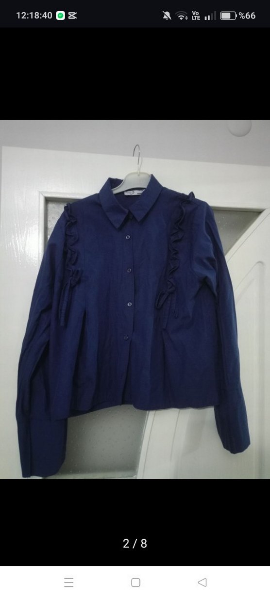 Crop Fırfırlı Lacivert  Kadın Gömlek - Görsel 2