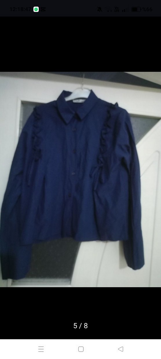 Crop Fırfırlı Lacivert  Kadın Gömlek - Görsel 5