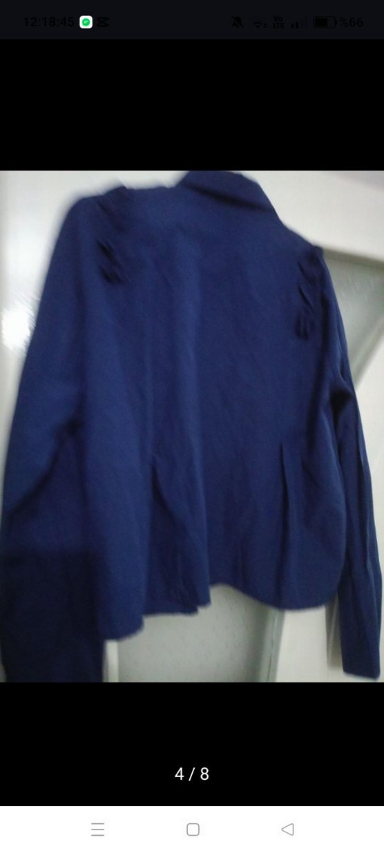 Crop Fırfırlı Lacivert  Kadın Gömlek - Görsel 4