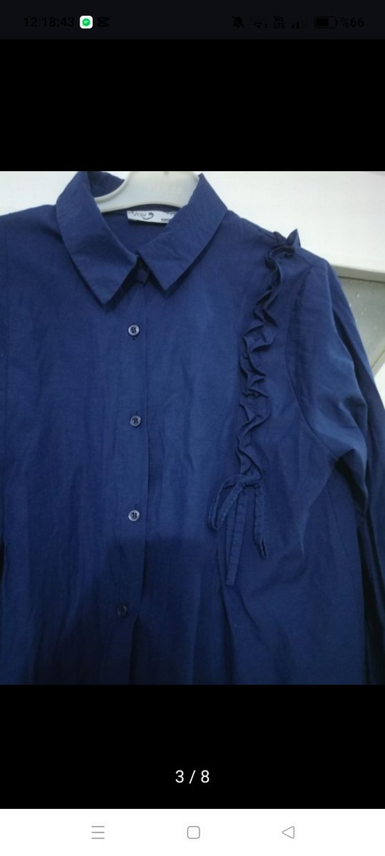 Crop Fırfırlı Lacivert  Kadın Gömlek - Görsel 3