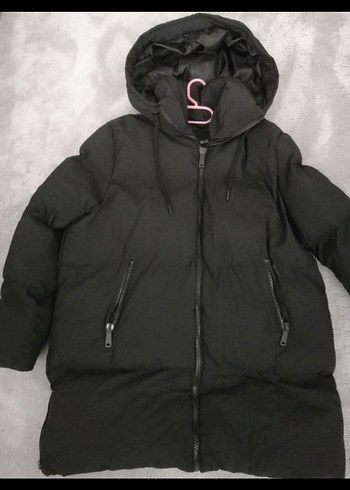 Siyah Kapüşonlu Rahat Kadın Kış Montu - Görsel 2