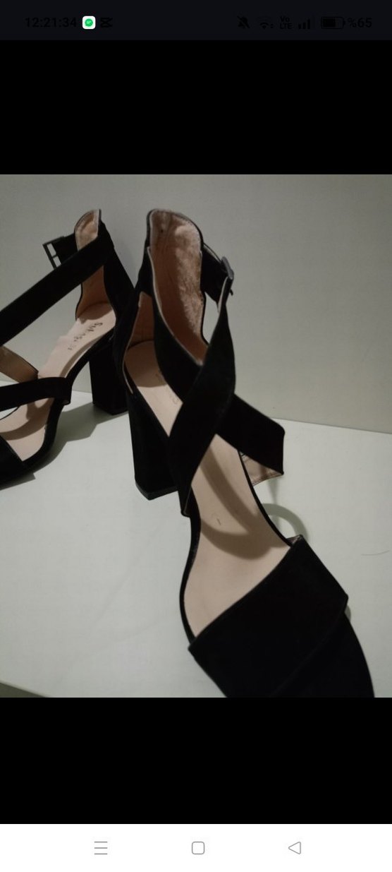 Siyah süet Tokalı Blok Topuklu Kadın Ayakkabı - Görsel 3