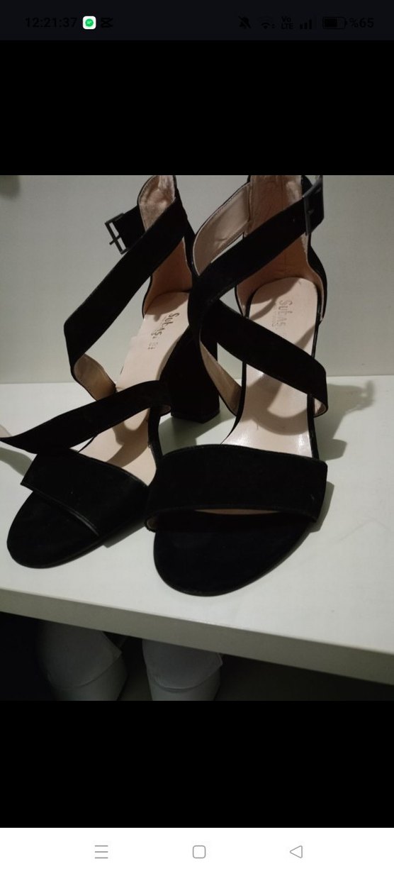 Siyah süet Tokalı Blok Topuklu Kadın Ayakkabı - Görsel 4