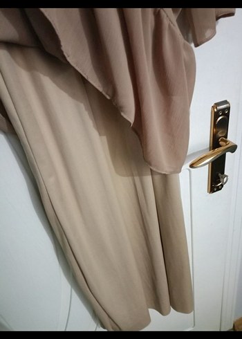 Bej Uzun Kollu Fırfırlı Bohem Elbise - Görsel 5