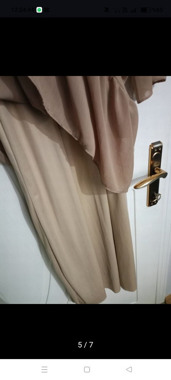 Bej Uzun Kollu Fırfırlı Bohem Elbise - Görsel 5