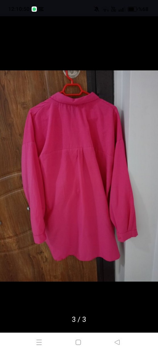 Pembe Düğmeli Uzun Kollu Kadın Gömlek - Görsel 3