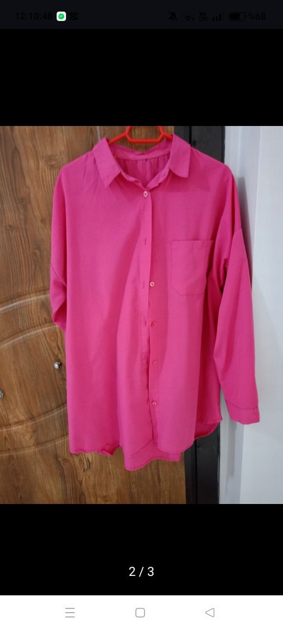 Pembe Düğmeli Uzun Kollu Kadın Gömlek - Görsel 2