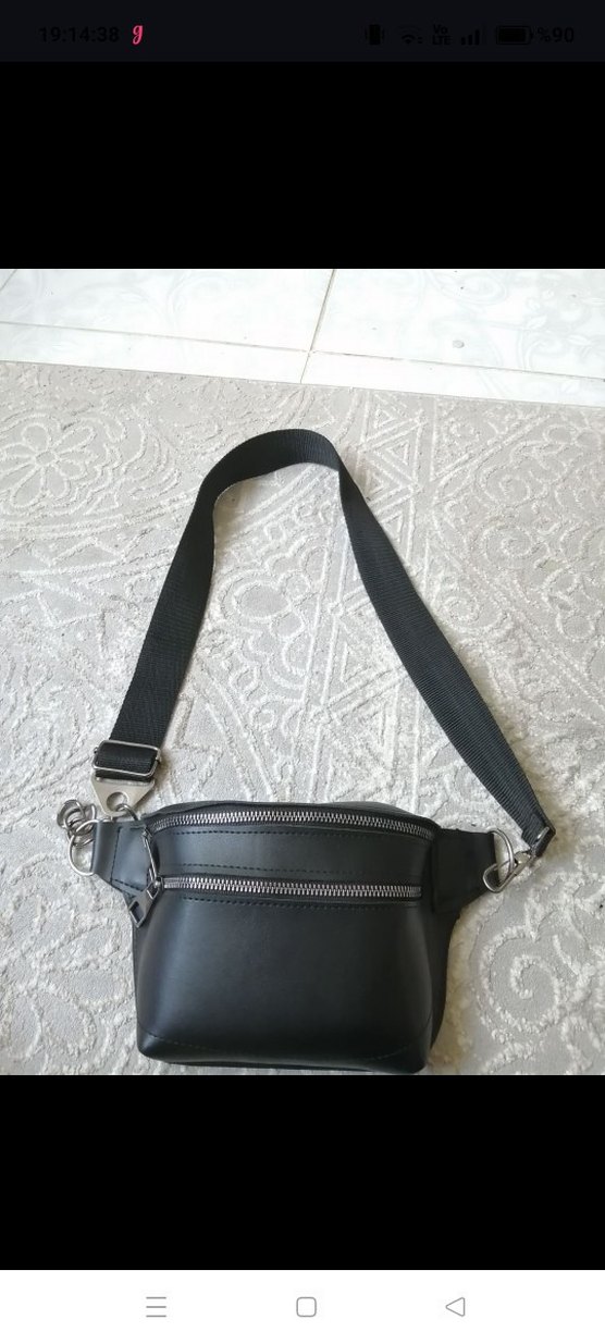 Siyah Deri Kemerli Kadın Çapraz Çanta - Görsel 2