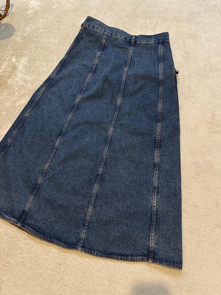 Kot kumaşlı kemerli midi kargo etek - Görsel 5