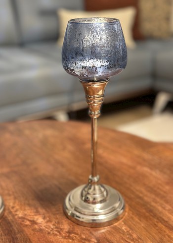 Gri Mavi Camlı Metal Mumluk Seti - Görsel 3