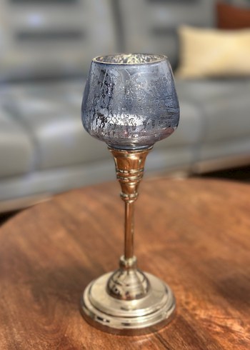 Gri Mavi Camlı Metal Mumluk Seti - Görsel 4