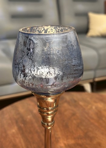 Gri Mavi Camlı Metal Mumluk Seti - Görsel 5