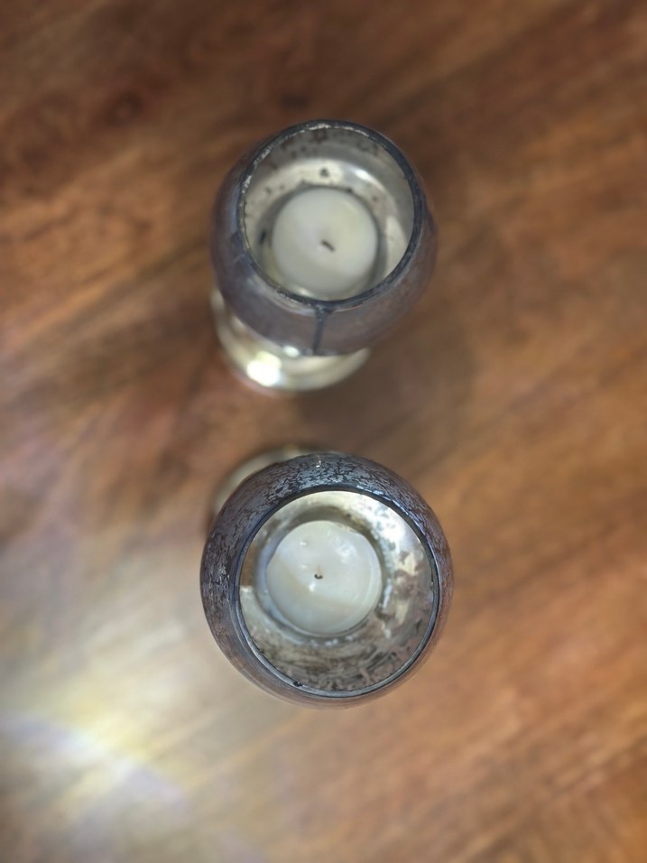 Gri Mavi Camlı Metal Mumluk Seti - Görsel 2