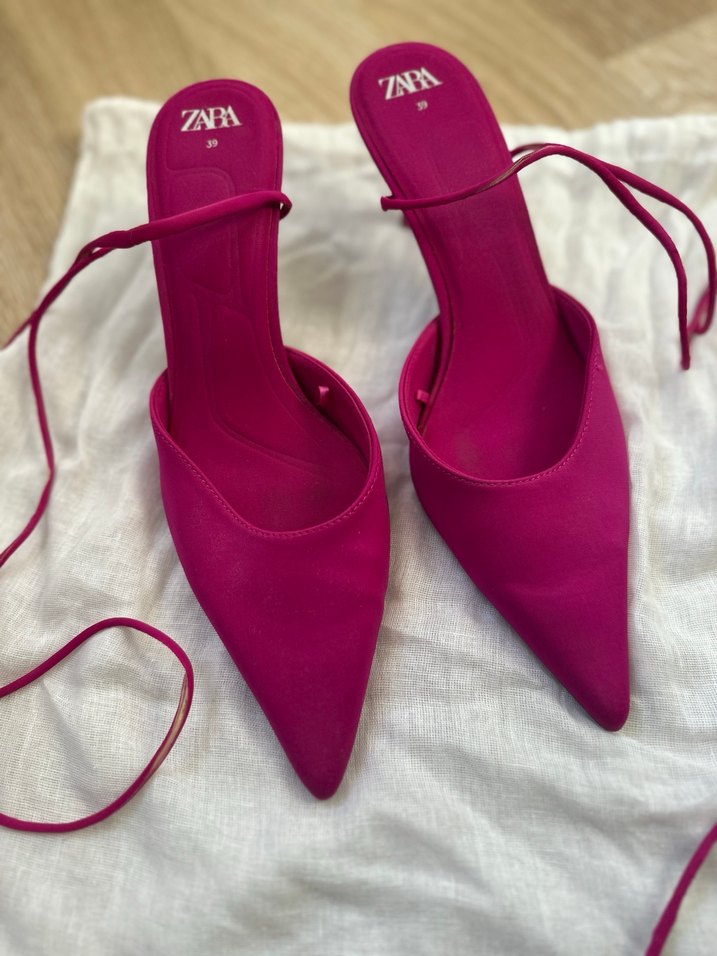 Zara Fuşya Stiletto Bağcıklı Kadın Ayakkabı - Görsel 2