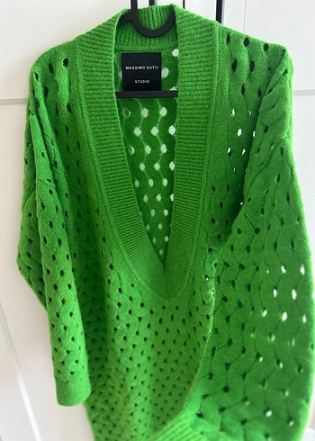 Yeşil V Yaka Örgü Kadın Kazak - Görsel 4