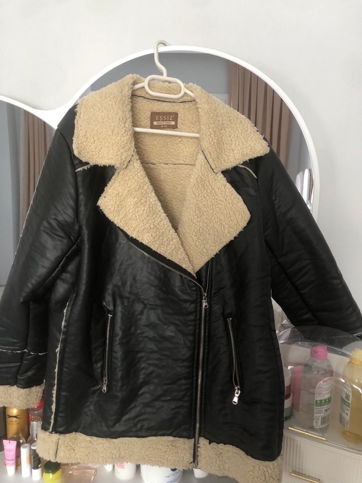 Kürk Detaylı siyah Deri Kadın Ceket - Görsel 2