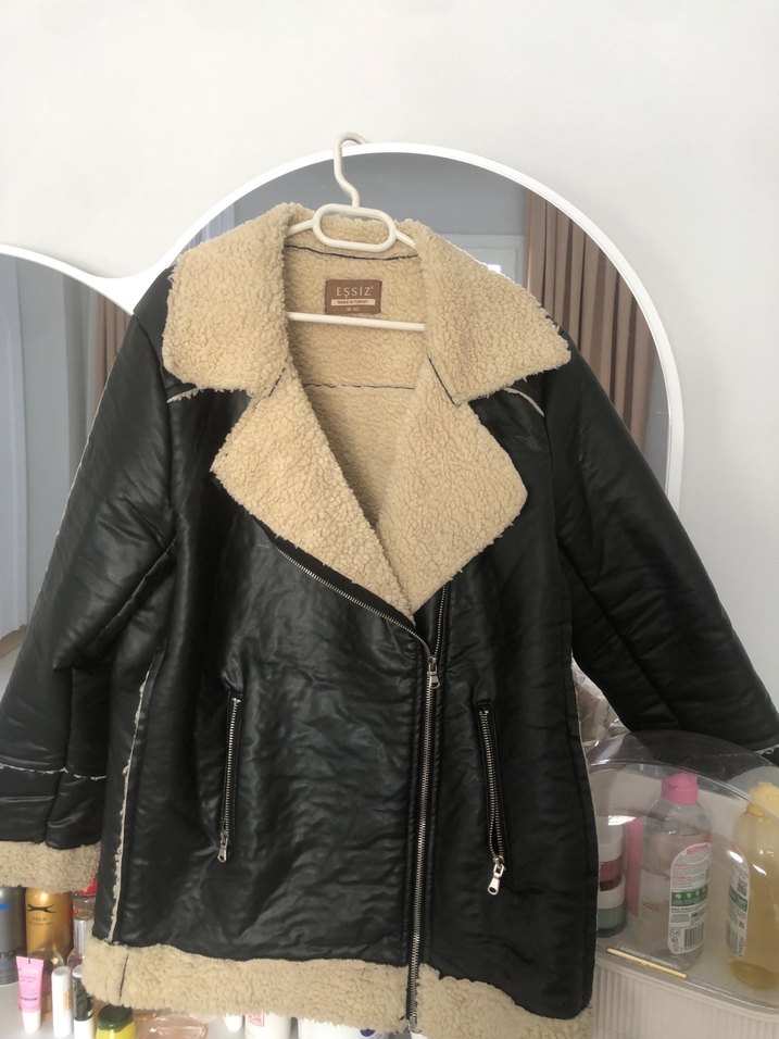 Kürk Detaylı siyah Deri Kadın Ceket - Görsel 3