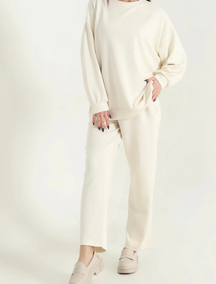 Kadın Beyaz Rahat Kesim ikili Takım S-M-L bedene uygun - Görsel 2