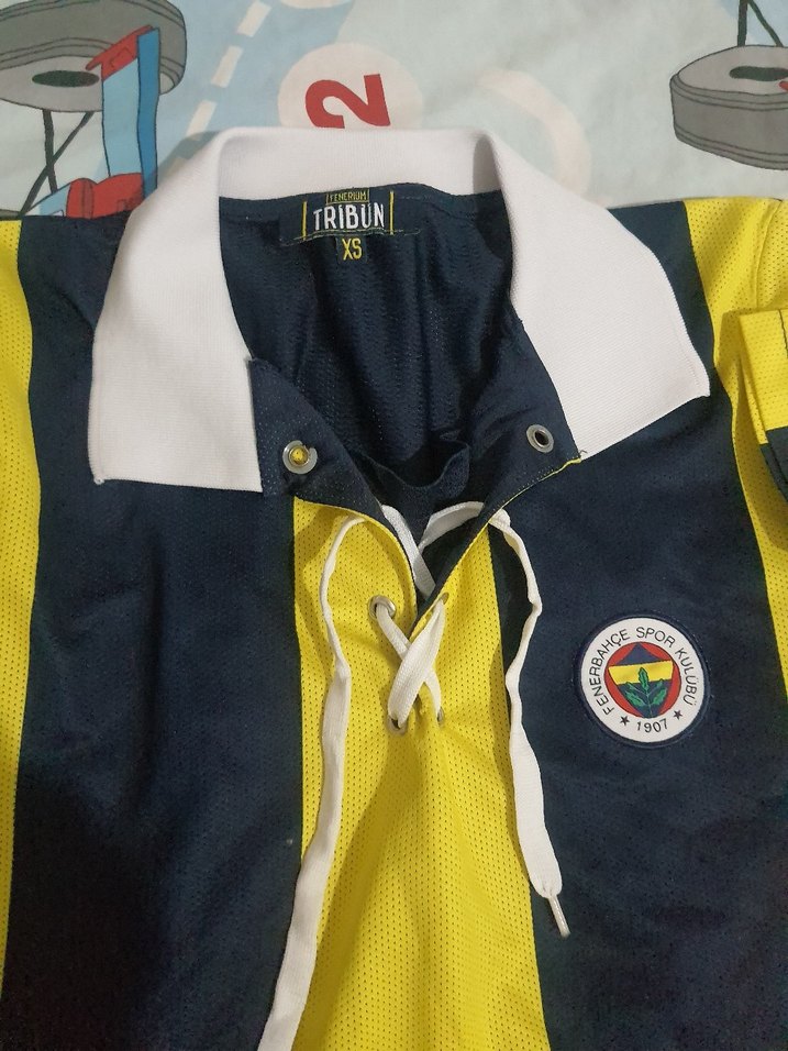 Sarı Lacivert Çizgili Kısa Kollu Polo Tişört - Görsel 2