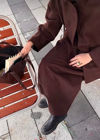 universal Beden Kahverengi etek ceket takım