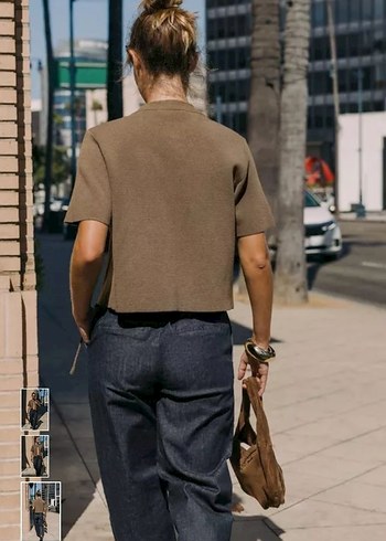 Kadın Kemerli Gri Denim Boyfriend Pantolon - Görsel 2