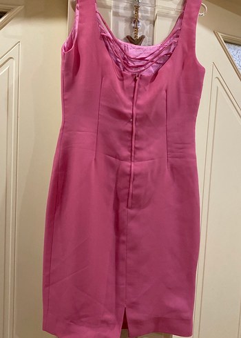 Pembe Midi Kolsuz Ofis Elbisesi - Görsel 2