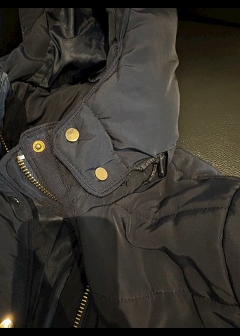 Lacivert  Kapüşonlu Fermuarlı Kadın Kış Montu - Görsel 5