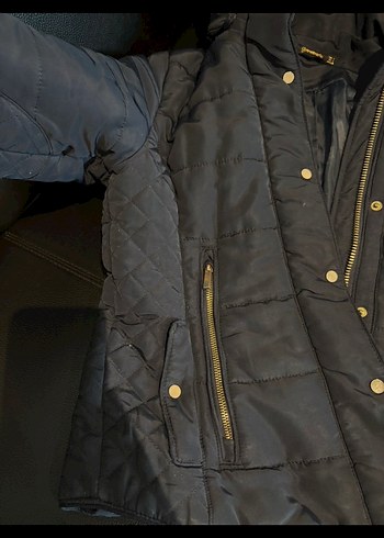 Lacivert  Kapüşonlu Fermuarlı Kadın Kış Montu - Görsel 4