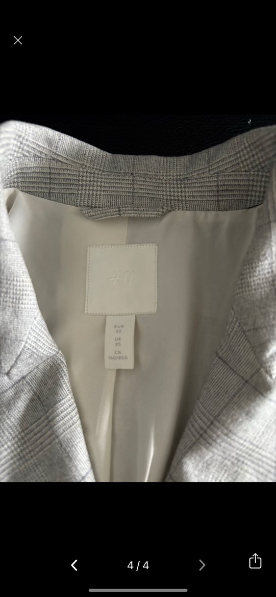 Düğmeli Gri Kareli Kadın Blazer Ceket - Görsel 4