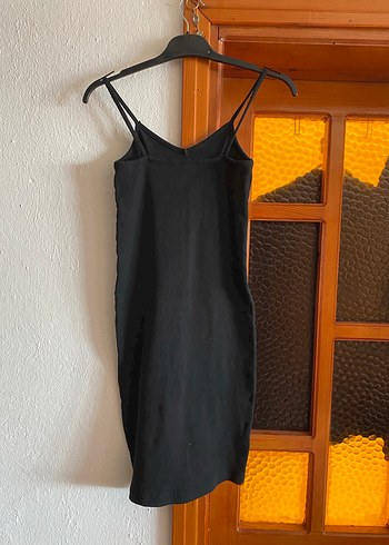 Siyah V Yaka İnce Askılı Midi Elbise - Görsel 2