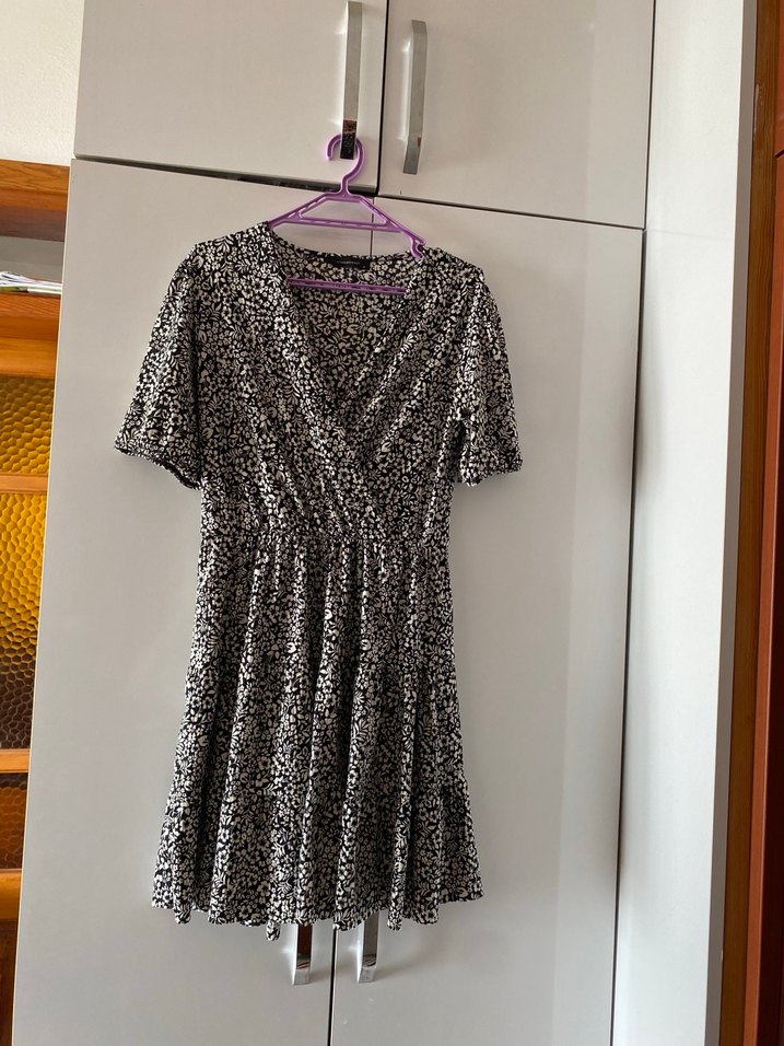 Gri Midi V Yaka Salaş Elbise - Görsel 2