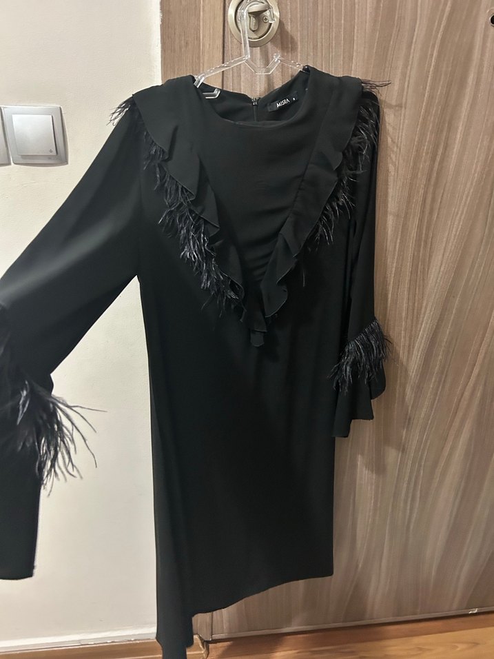 Uzun Kollu Siyah Gotik Abiye Elbise - Görsel 2