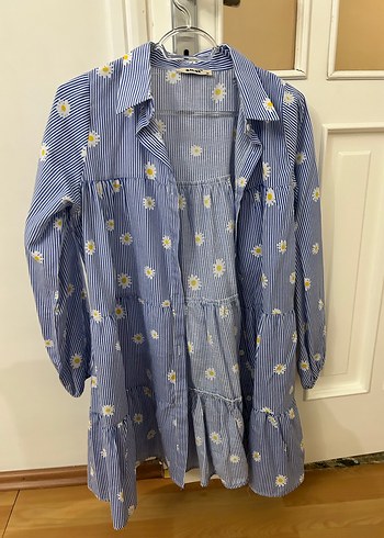 Çiçekli Mavi tesettür gömlek - Görsel 2