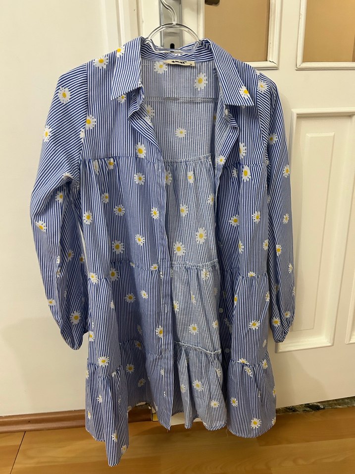 Çiçekli Mavi tesettür gömlek - Görsel 2