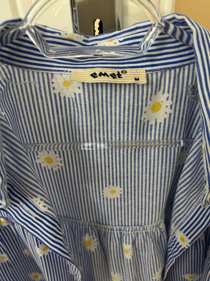 Çiçekli Mavi tesettür gömlek - Görsel 3