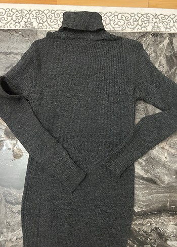 Gri Kadın Boğazlı İnce Triko Elbise - Görsel 2